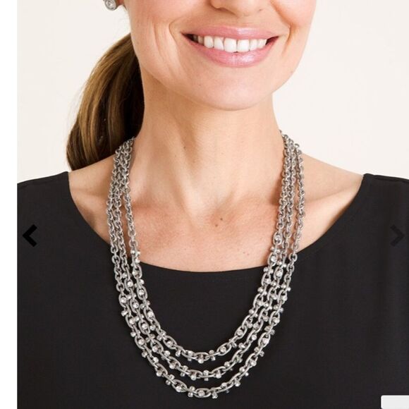 Chico’s Silvertone Chain-Detail Multi Strand Necklace - Picture 3 of 12